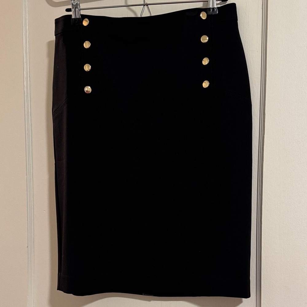 Ann Taylor Black Pencil Skirt with Gold Buttons
